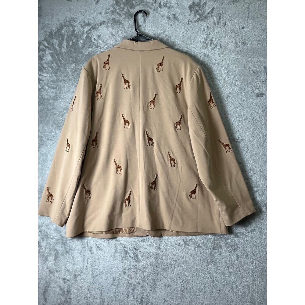 Quacker Factory 2X Giraffe Embroidered Blazer Jacket Safari Animal Novelty New - Picture 3 of 10